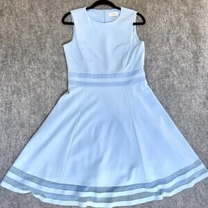 Calvin Klein Dress Womens 10 Light Blue Fit Flare Sleeveless Mesh Hem Cocktail